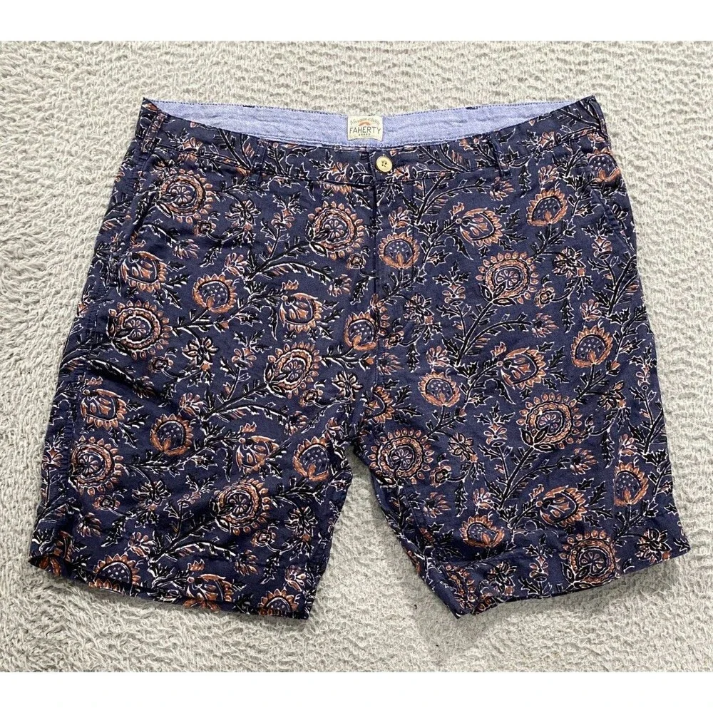Faherty Shorts Mens 36 Blue Floral Chino Geometric Hawaiian
